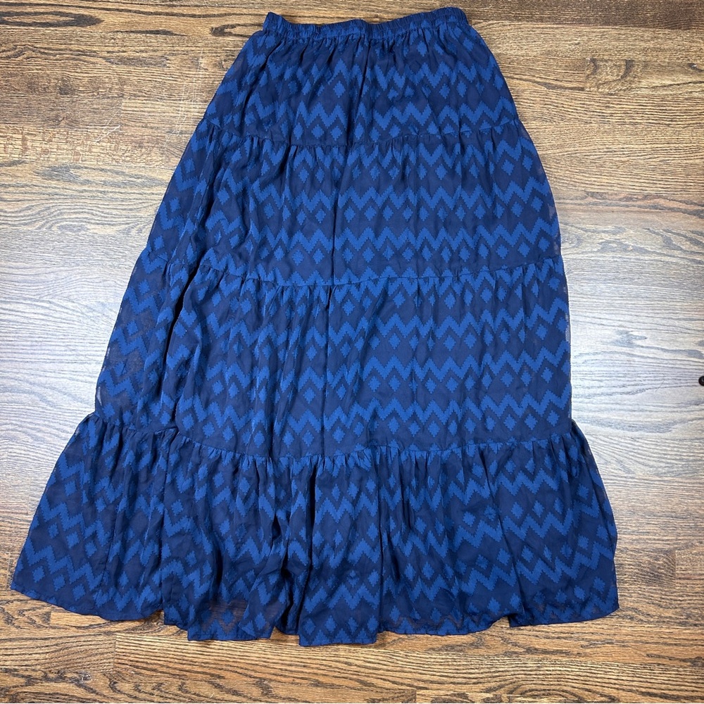 Her Destiny Skirt Womens Large Blue Tiered Maxi‎ Boho Chevron Diamond Textured